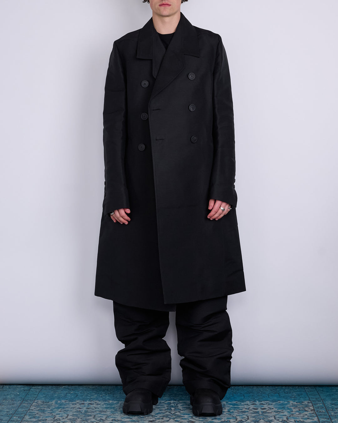 Rick Owens Officer Coat Heavy Faille Black