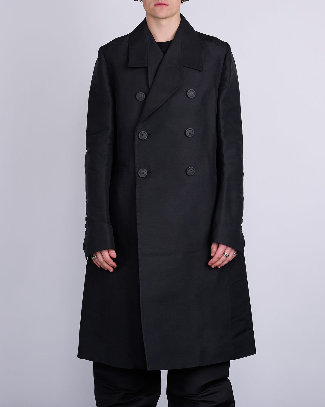 Rick Owens Officer Coat Heavy Faille Black