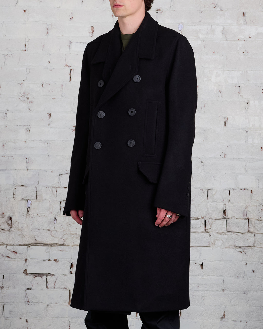 Rick Owens Officer Coat Melton Black