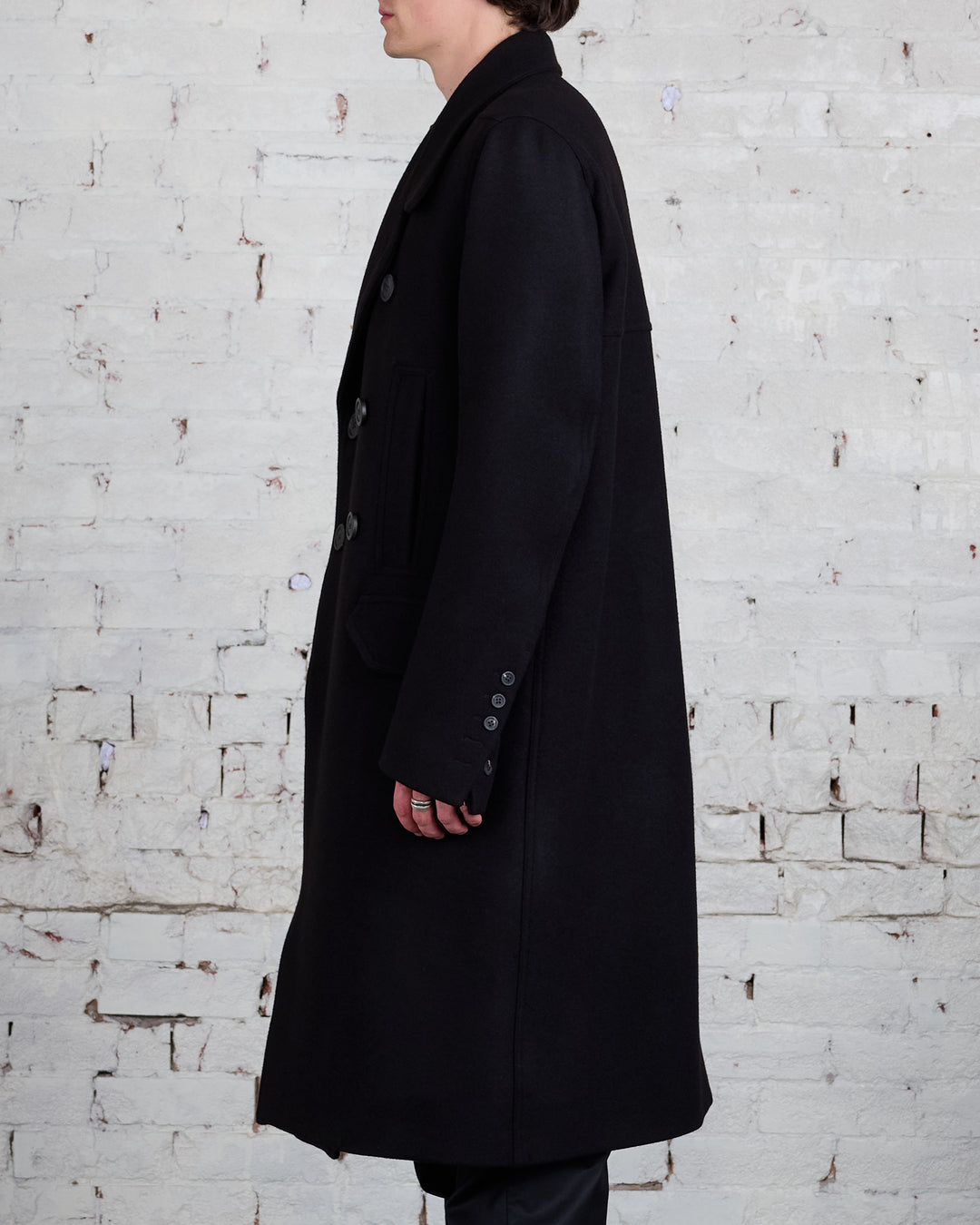 Rick Owens Officer Coat Melton Black