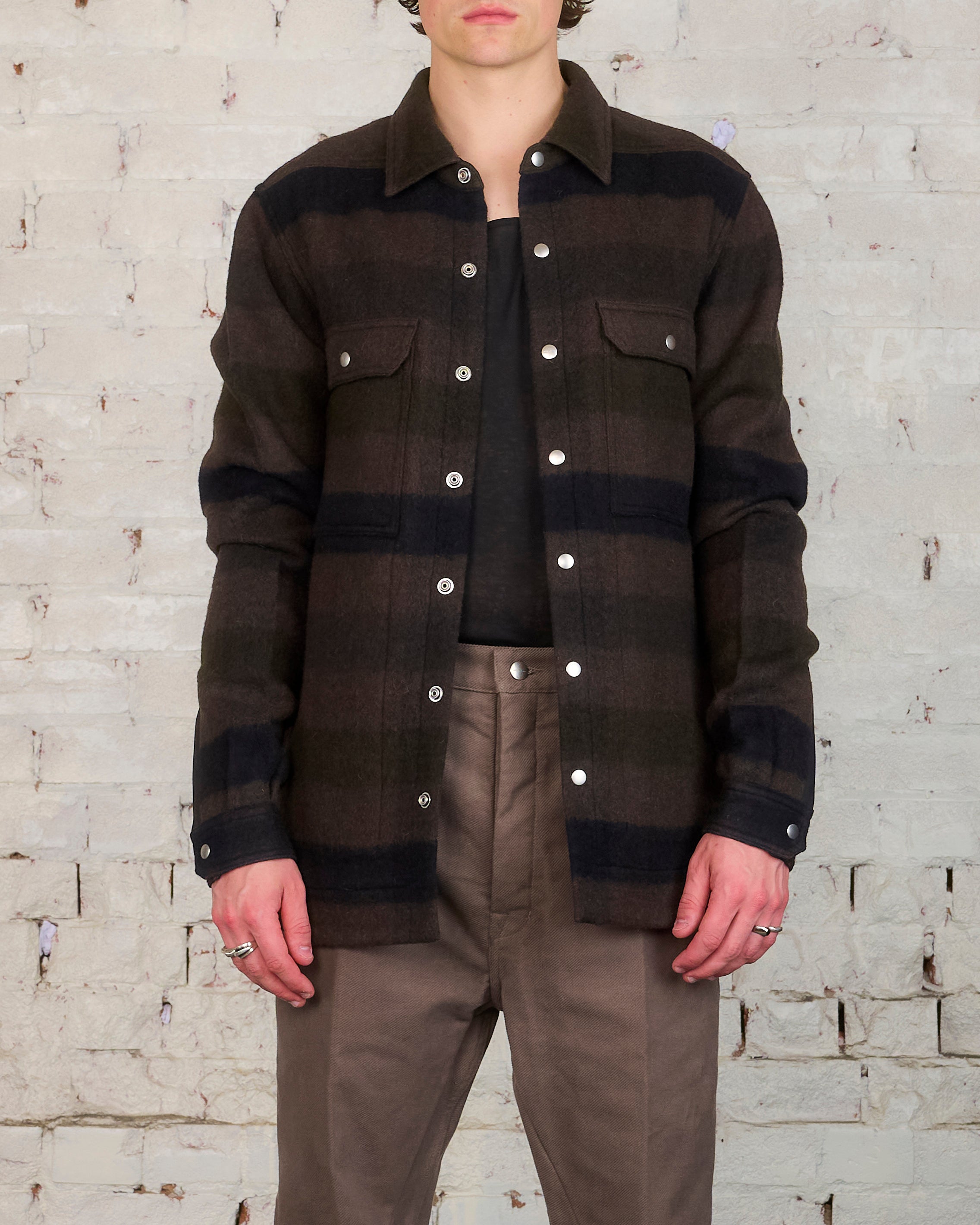 Rick Owens Outershirt Boiled Wool Dark Dust Plaid