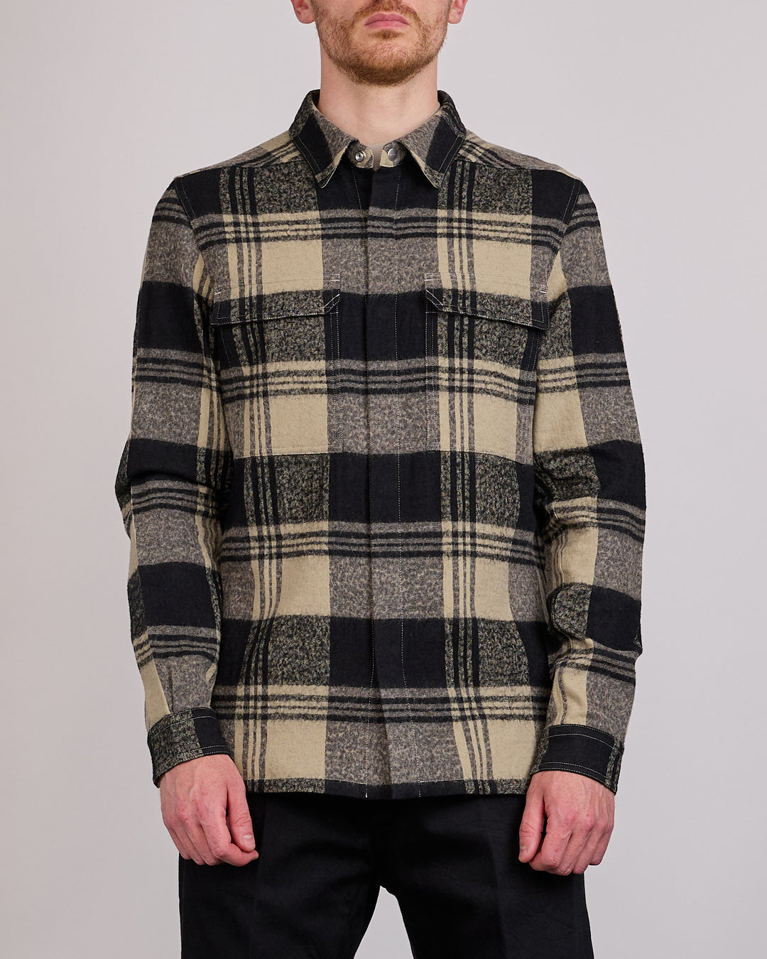 Rick Owens Outershirt Cotton Plaid Pearl