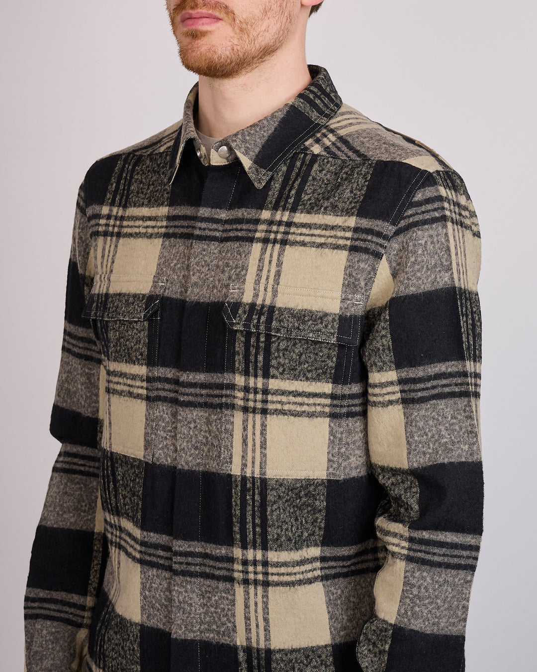 Rick Owens Outershirt Cotton Plaid Pearl
