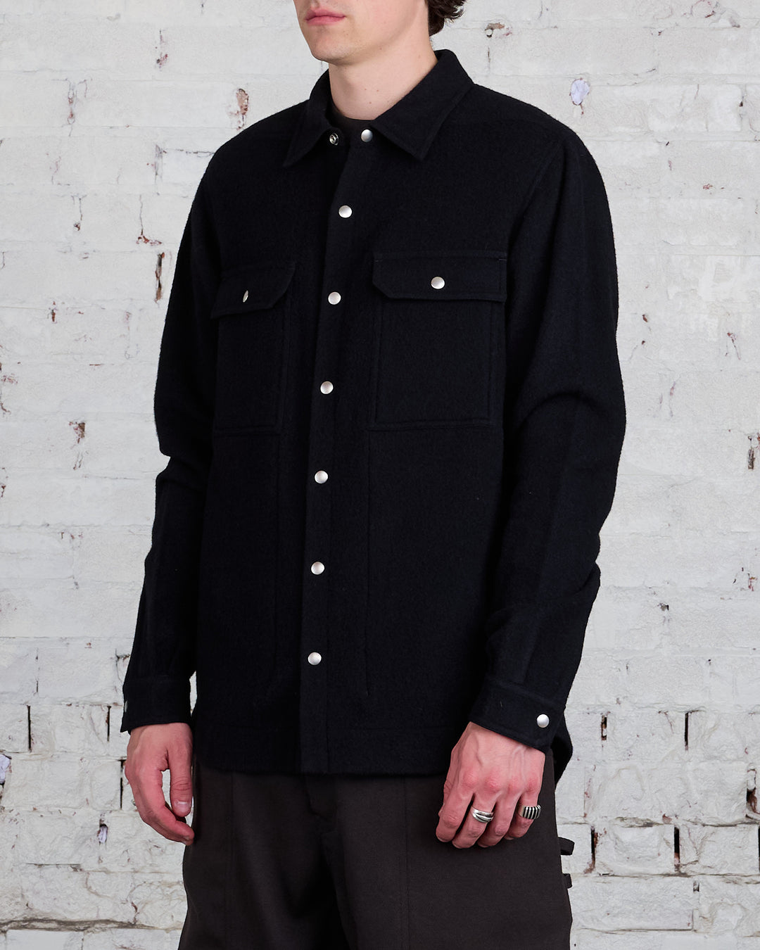 Rick Owens Outershirt Lodenette Wool Black