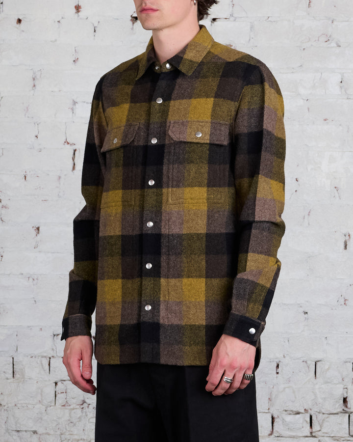 Rick Owens Outershirt Lodenette Wool Honey Plaid