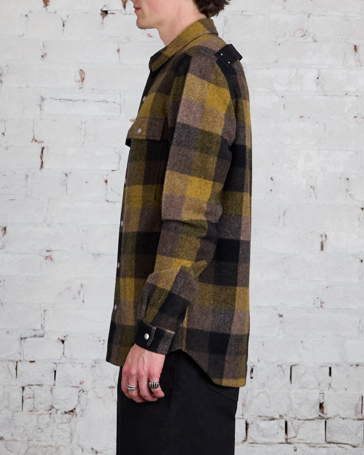 Rick Owens Outershirt Lodenette Wool Honey Plaid