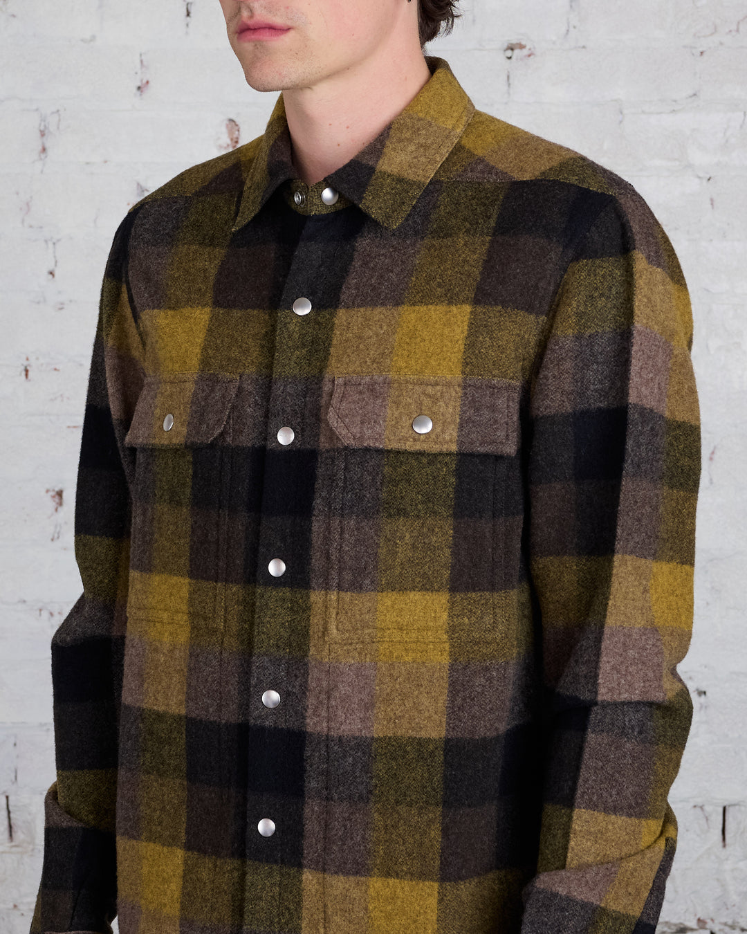 Rick Owens Outershirt Lodenette Wool Honey Plaid