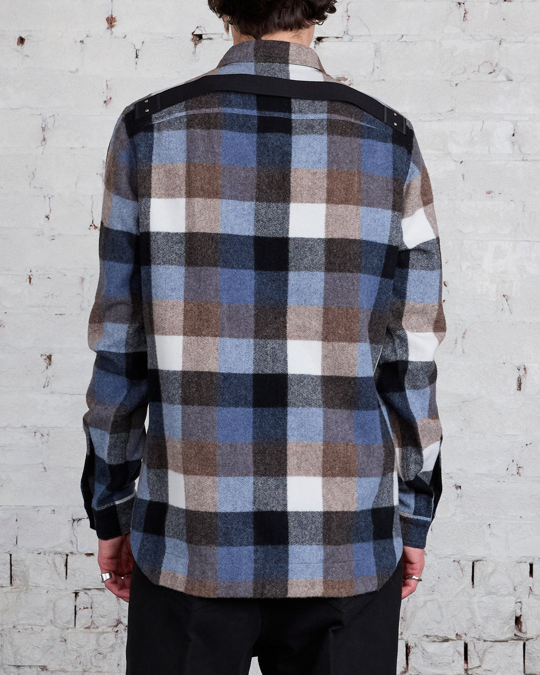 Rick Owens Outershirt Lodenette Wool Pale Blue Plaid