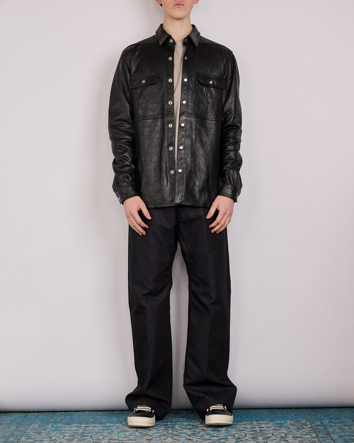 Rick Owens Outershirt Tumbled Lamb Leather Black
