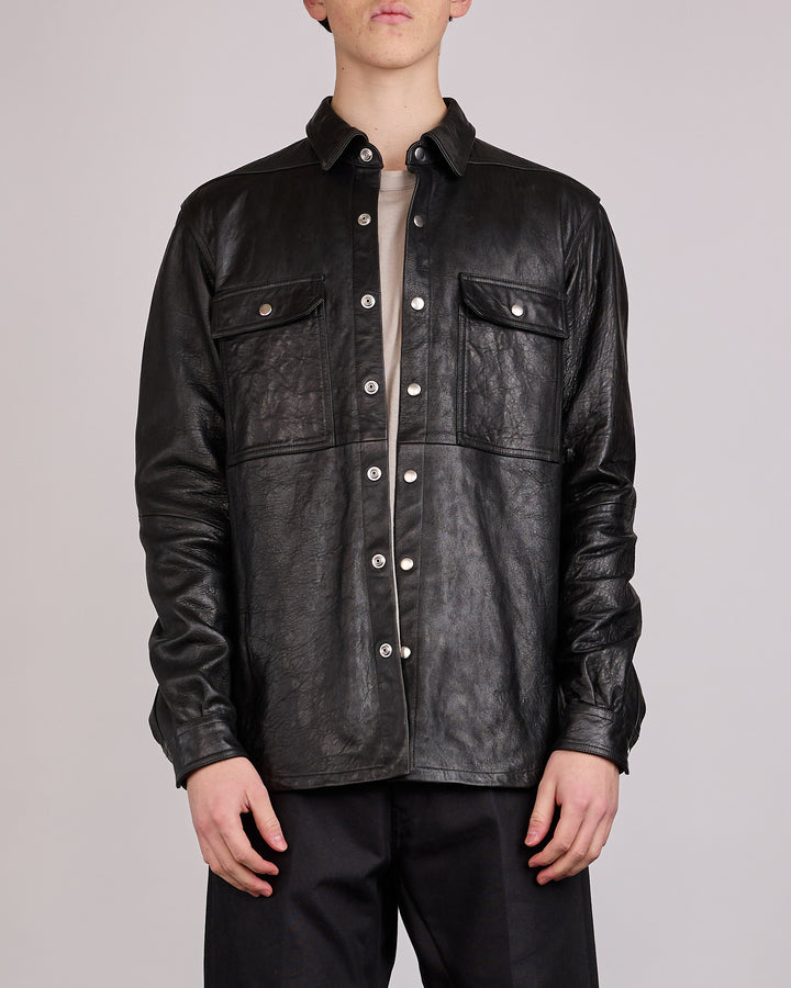 Rick Owens Outershirt Tumbled Lamb Leather Black