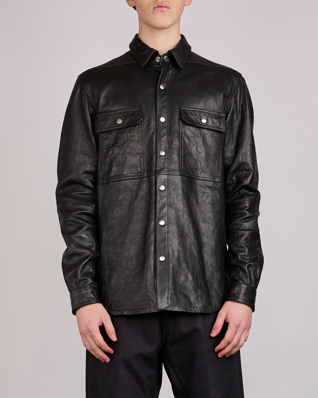Rick Owens Outershirt Tumbled Lamb Leather Black