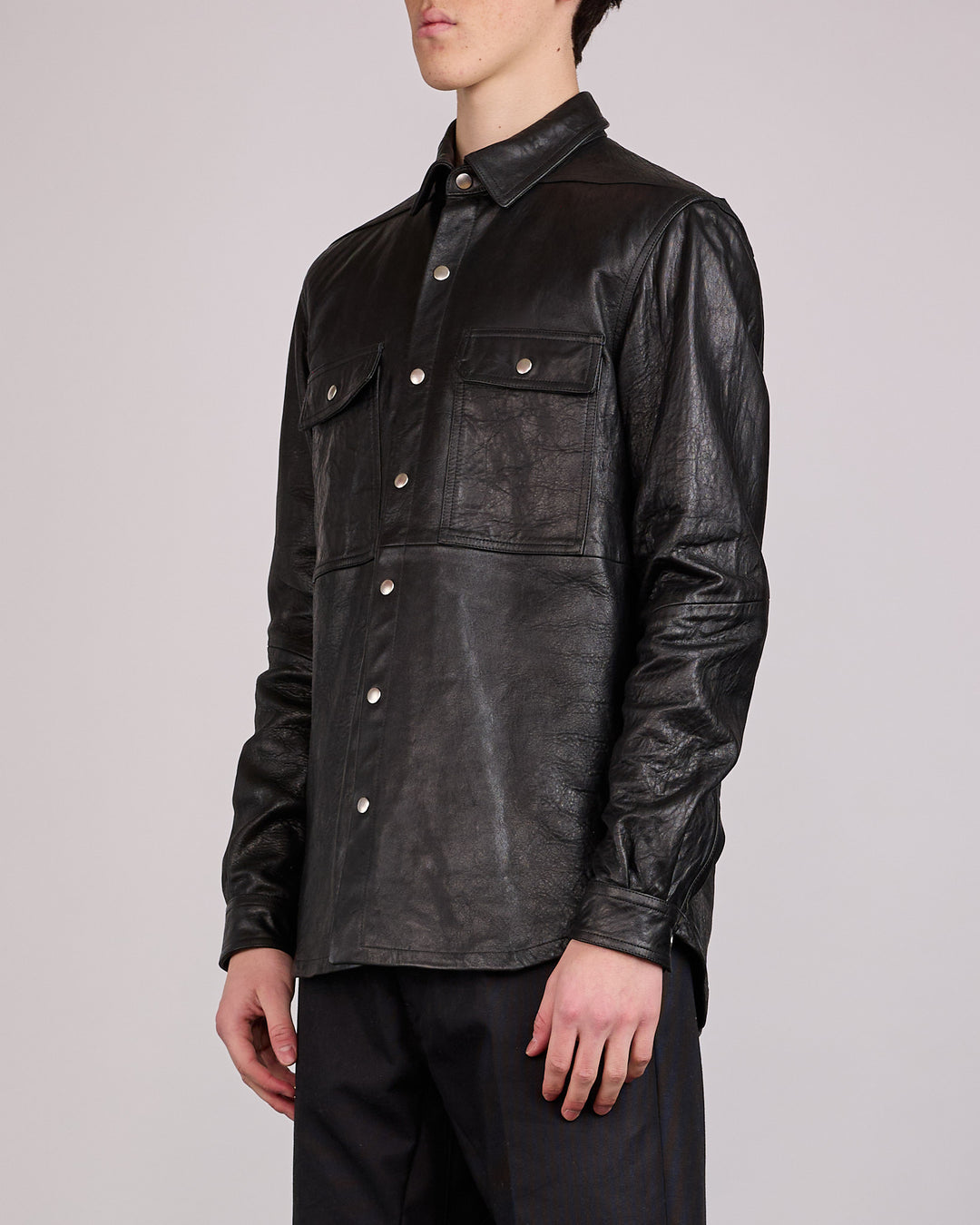 Rick Owens Outershirt Tumbled Lamb Leather Black