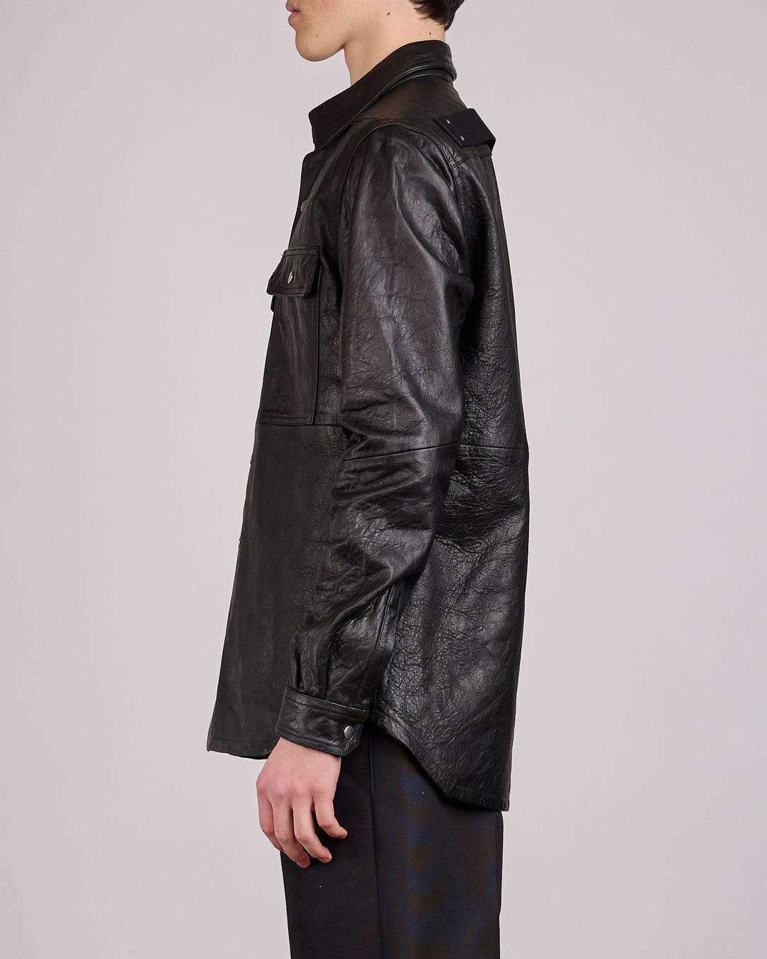 Rick Owens Outershirt Tumbled Lamb Leather Black