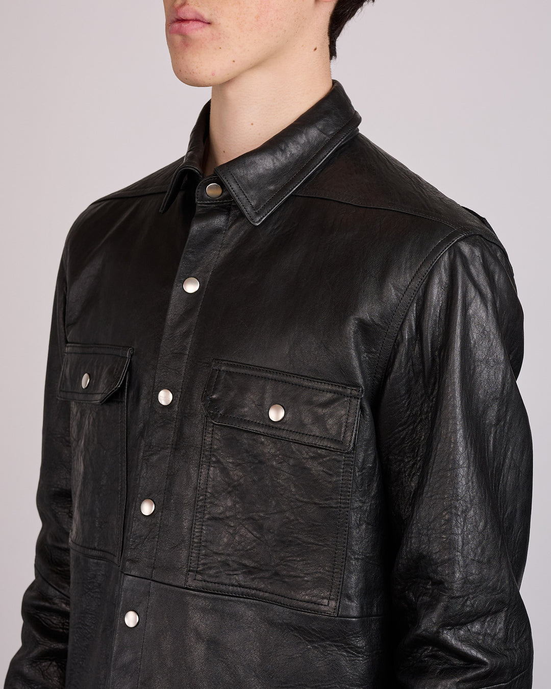 Rick Owens Outershirt Tumbled Lamb Leather Black
