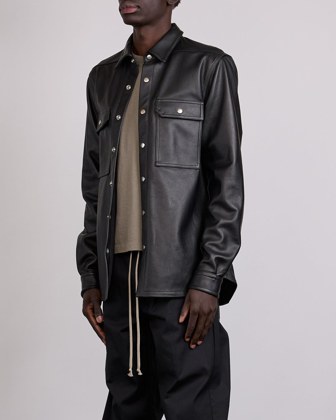 Rick Owens Outershirt Waxy Cow Leather Black