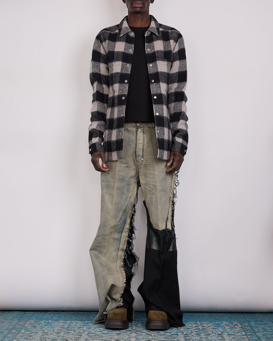 Rick Owens Outershirt Wool Jumbo Plaid Black Plaid