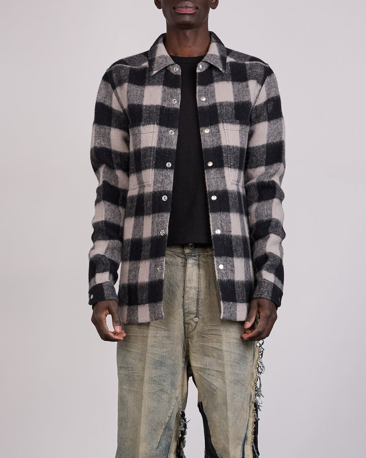 Rick Owens Outershirt Wool Jumbo Plaid Black Plaid