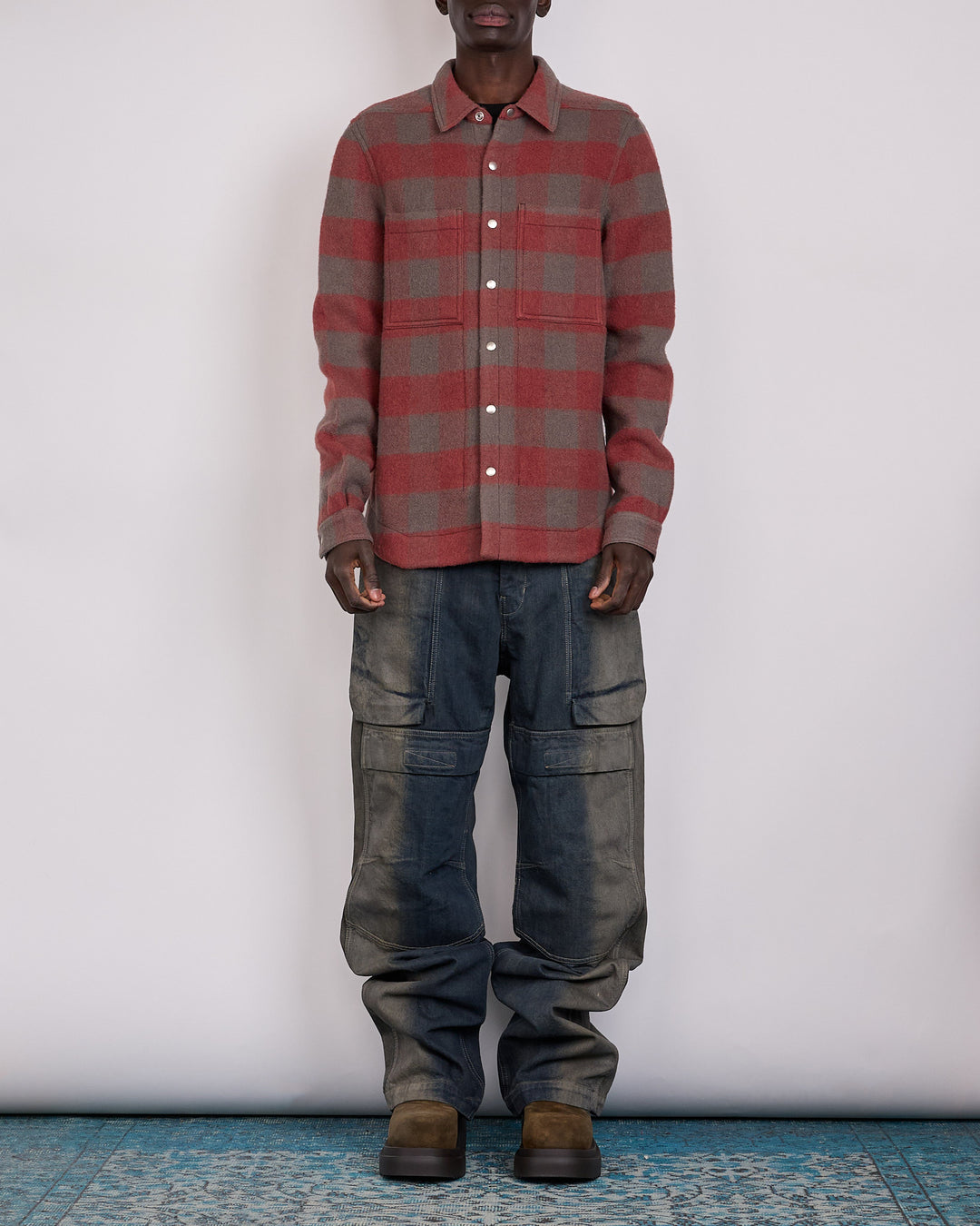 Rick Owens Outershirt Wool Jumbo Plaid Rosewood Plaid
