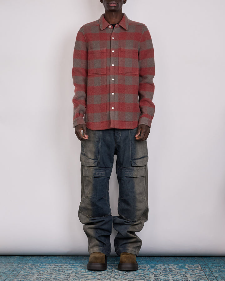Rick Owens Outershirt Wool Jumbo Plaid Rosewood Plaid
