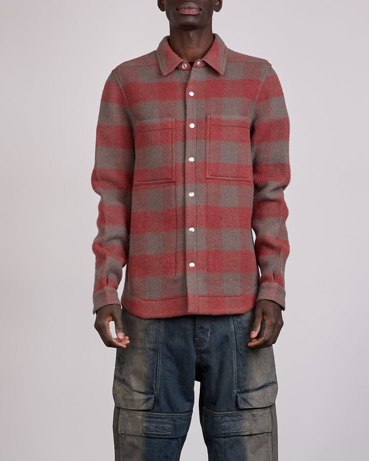 Rick Owens Outershirt Wool Jumbo Plaid Rosewood Plaid