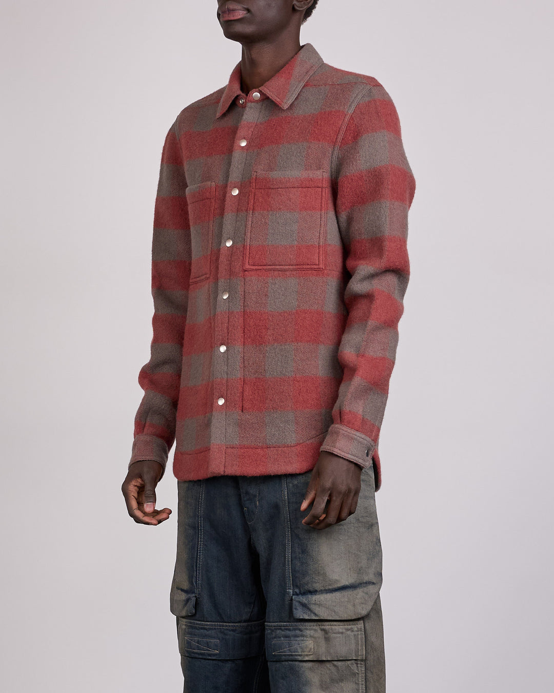 Rick Owens Outershirt Wool Jumbo Plaid Rosewood Plaid