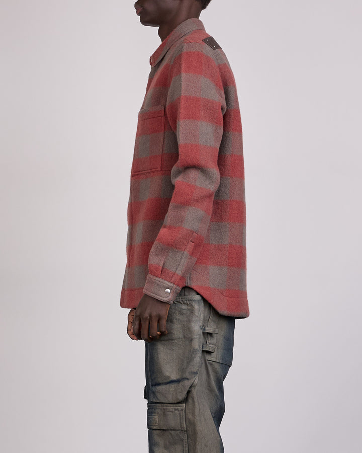 Rick Owens Outershirt Wool Jumbo Plaid Rosewood Plaid