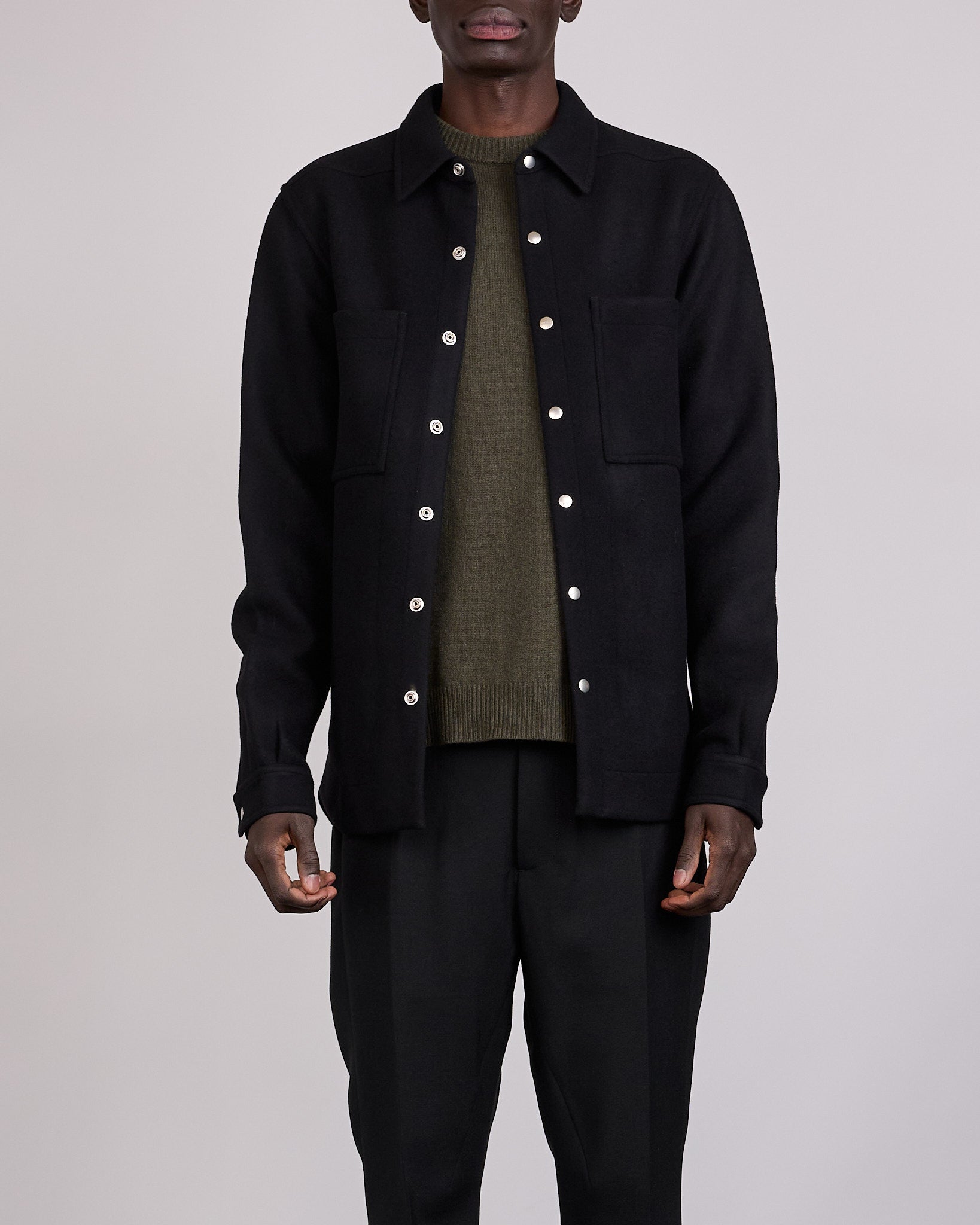 Rick Owens Wool OVERSIZED OUTERSHIRT ウール Rick Owens Outershirt Wool Melton Black – LESS 17