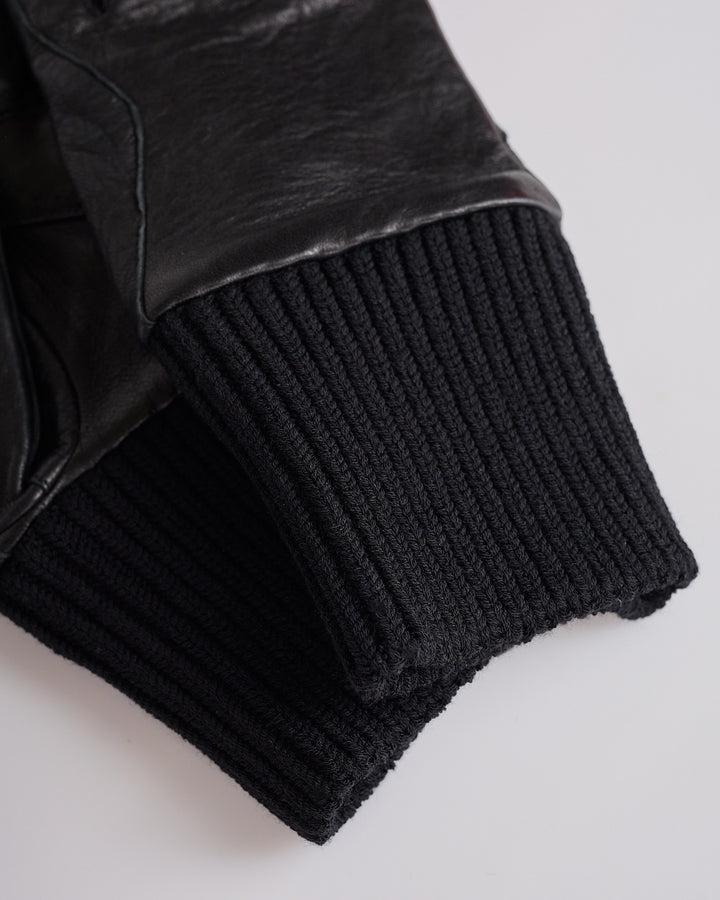 Rick Owens Rib Cuff Glove Tumbled Lamb Leather Black