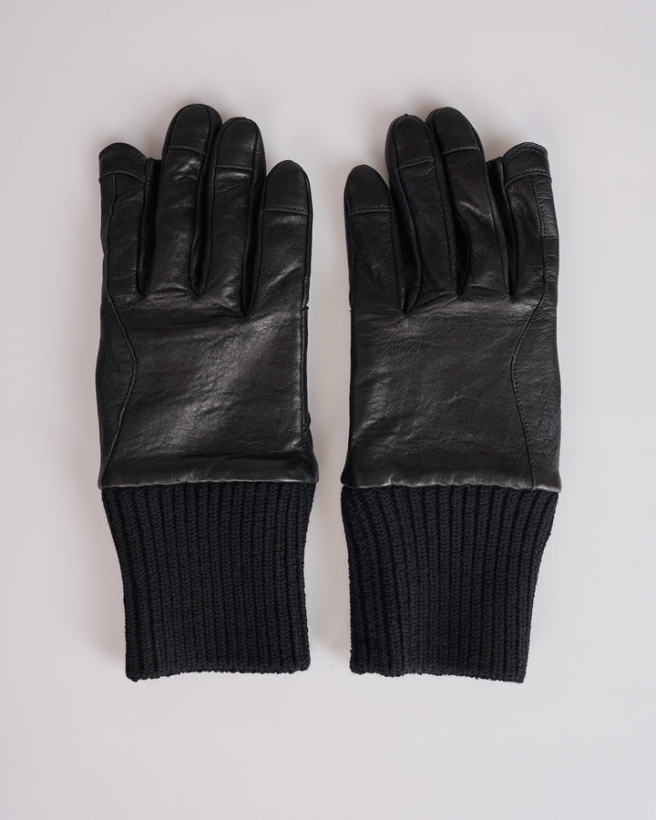 Rick Owens Rib Cuff Glove Tumbled Lamb Leather Black