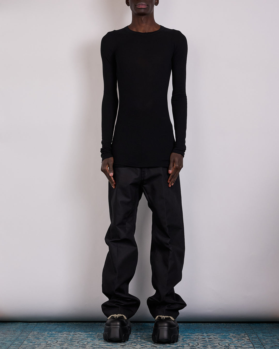 Rick Owens Ribbed LS T-Shirt Viscose Silk Jersey Black