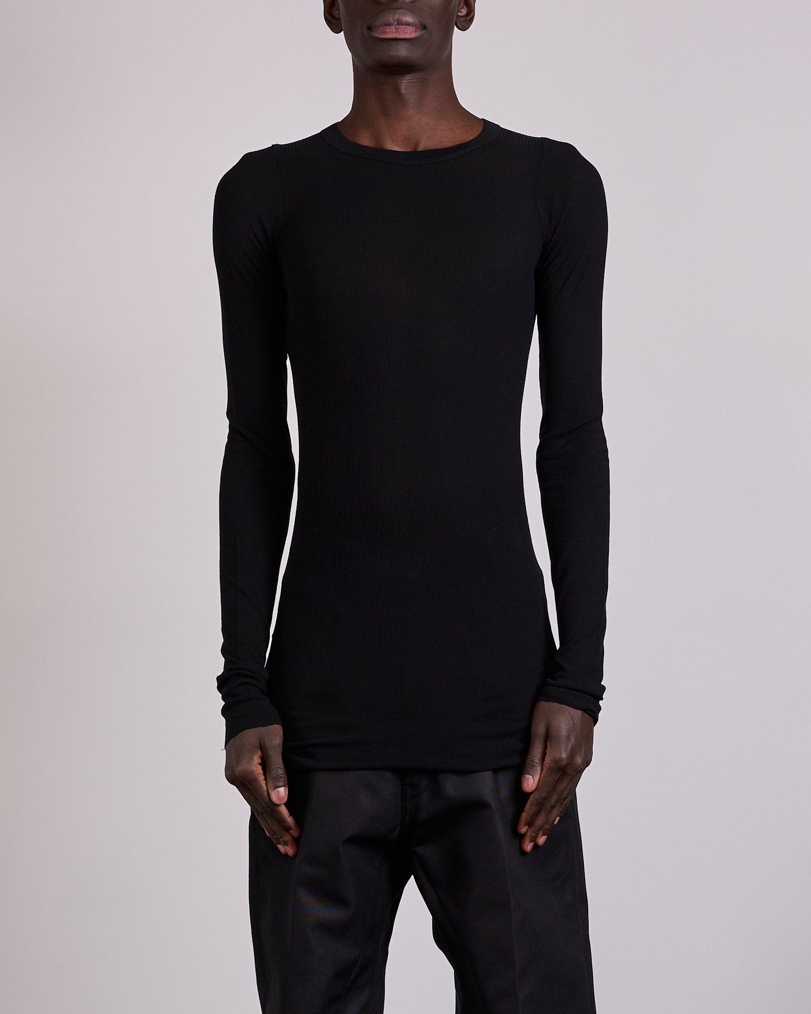 Rick Owens Ribbed LS T-Shirt Viscose Silk Jersey Black – LESS 17