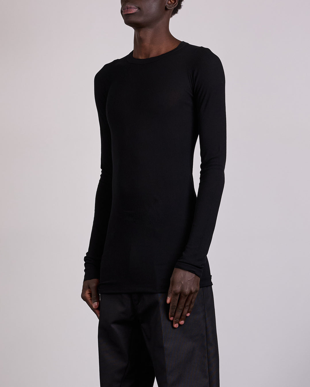 Rick Owens Ribbed LS T-Shirt Viscose Silk Jersey Black