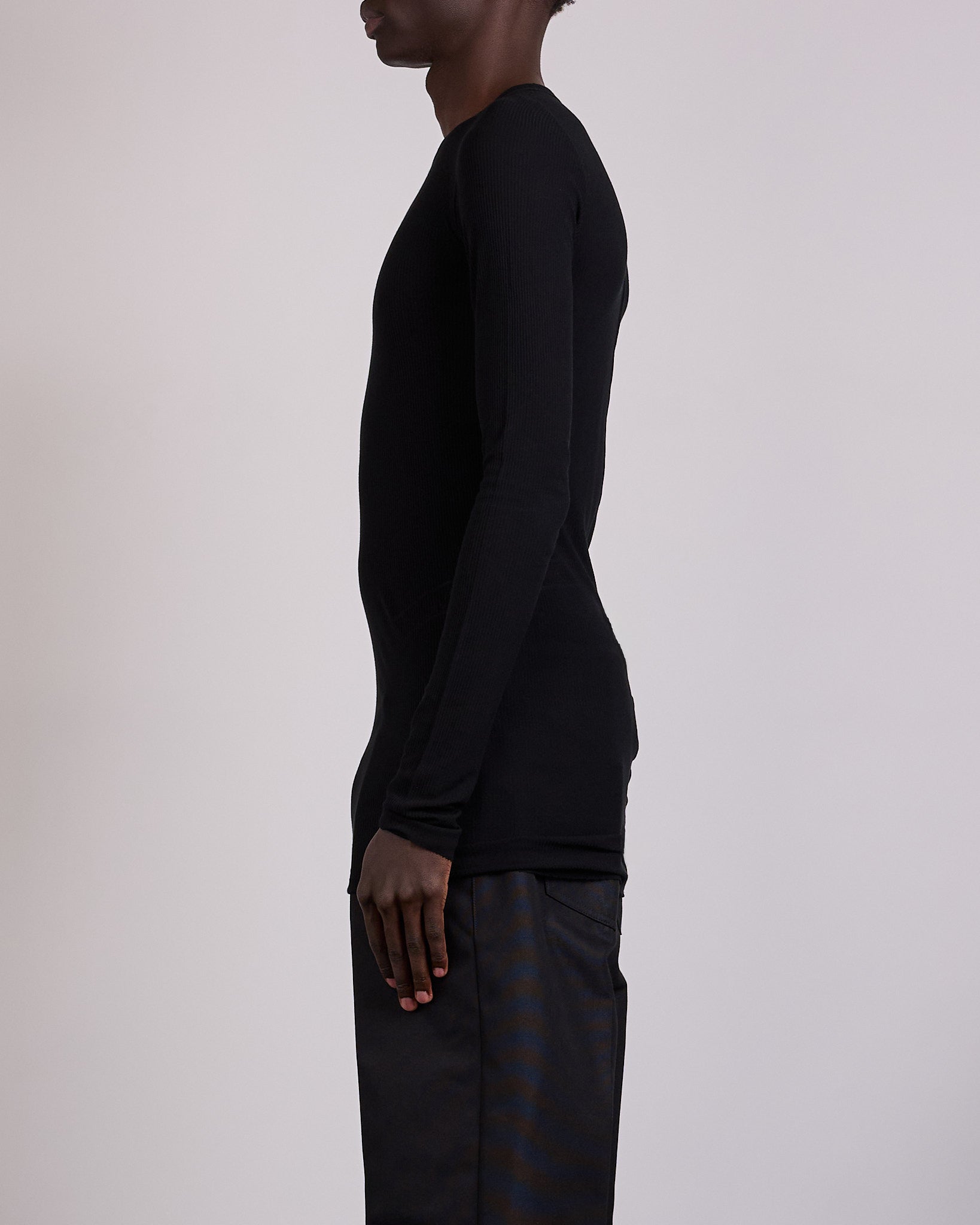 Rick Owens Ribbed LS T-Shirt Viscose Silk Jersey Black – LESS 17