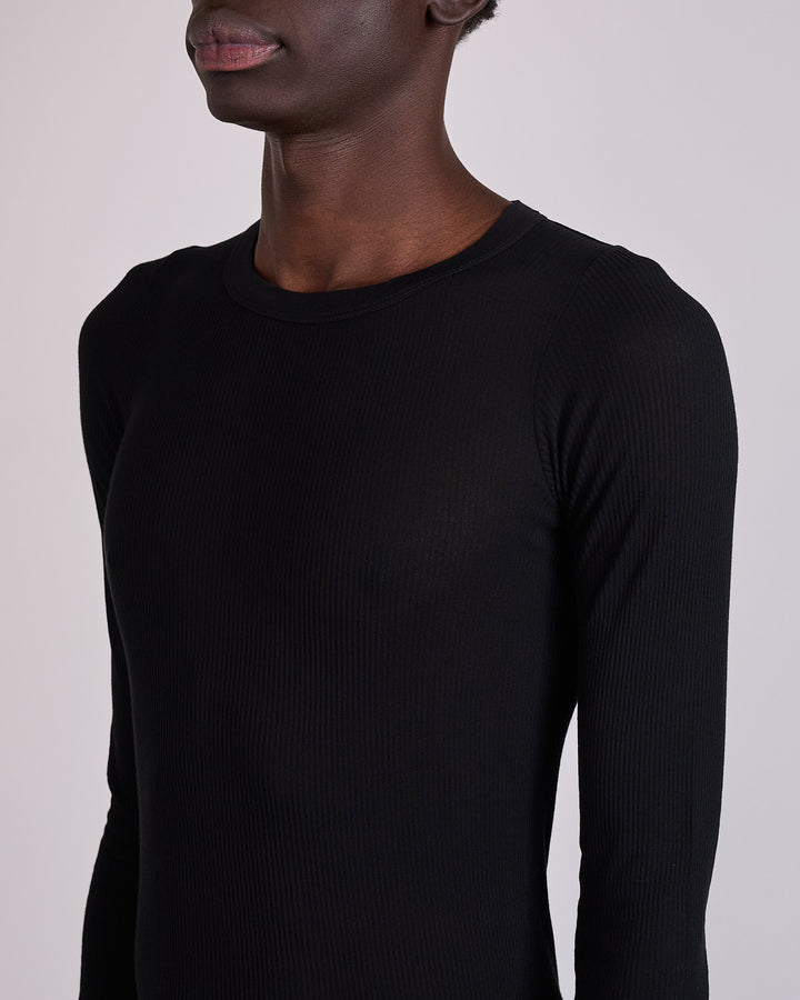 Rick Owens Ribbed LS T-Shirt Viscose Silk Jersey Black