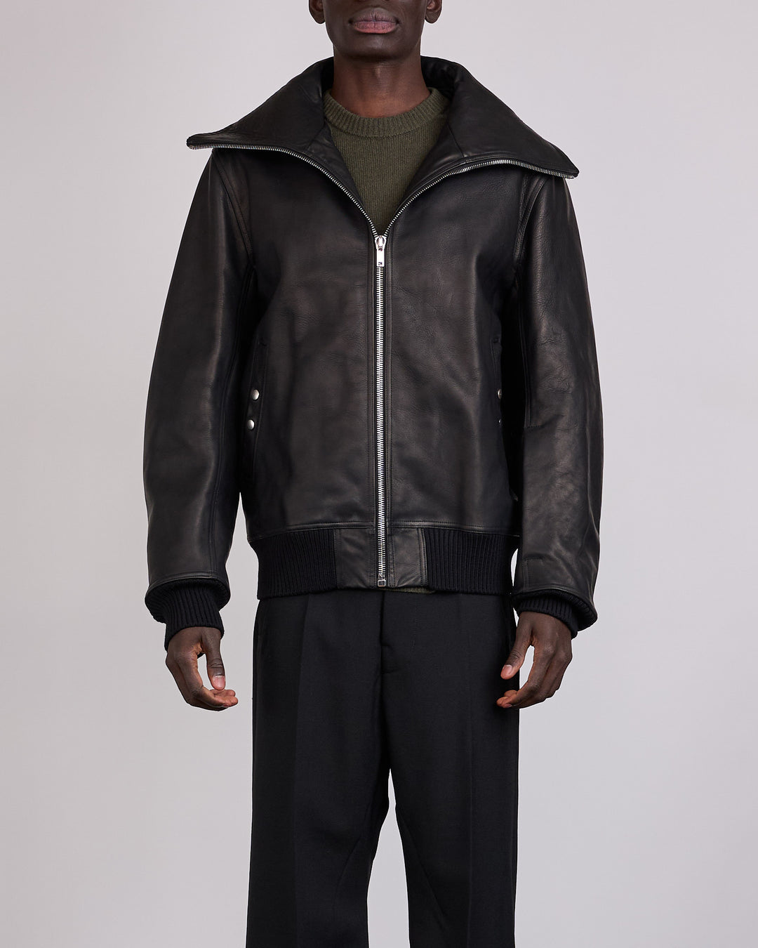 Rick Owens Runway Blixa Dracucollar Leather Jacket Black