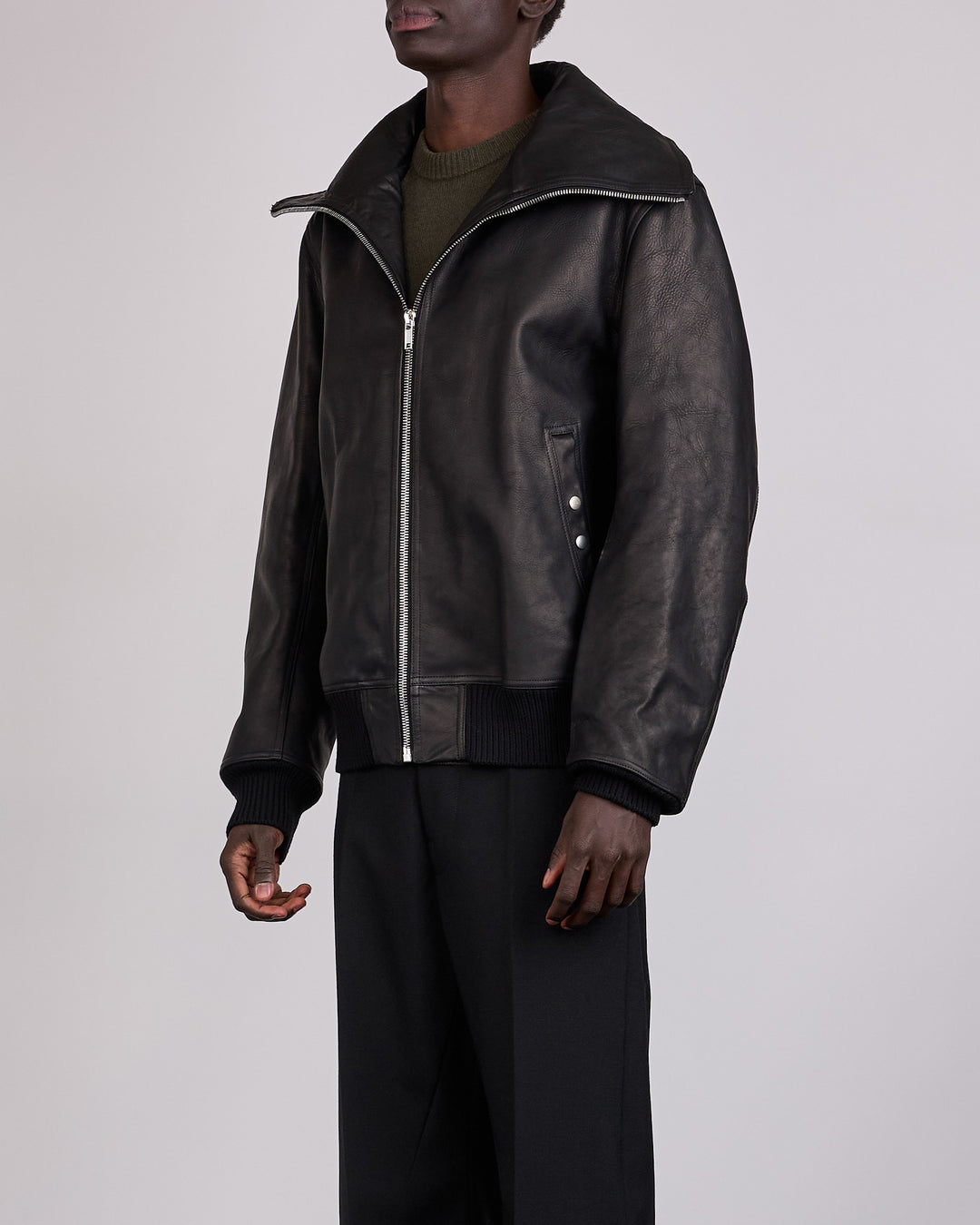 Rick Owens Runway Blixa Dracucollar Leather Jacket Black