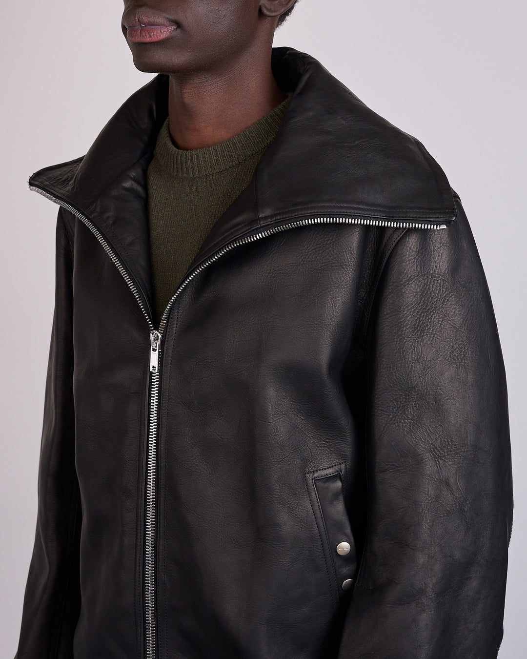 Rick Owens Runway Blixa Dracucollar Leather Jacket Black