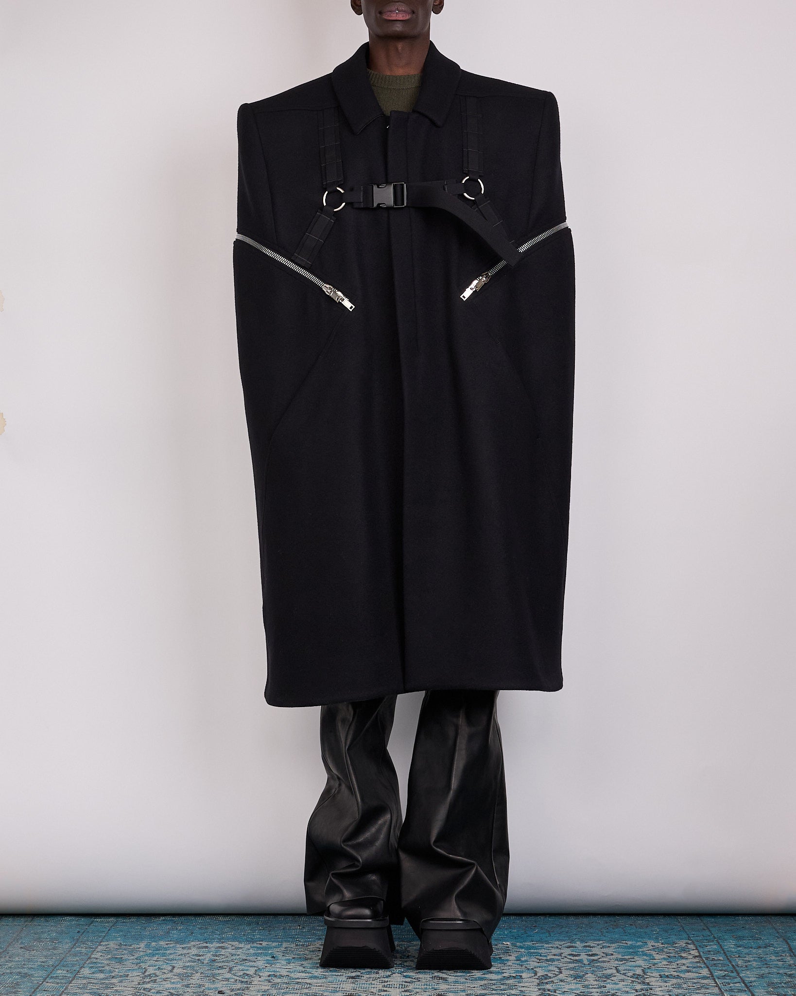 Rick Owens Runway Blixa Melton Wool Cape Black – LESS 17