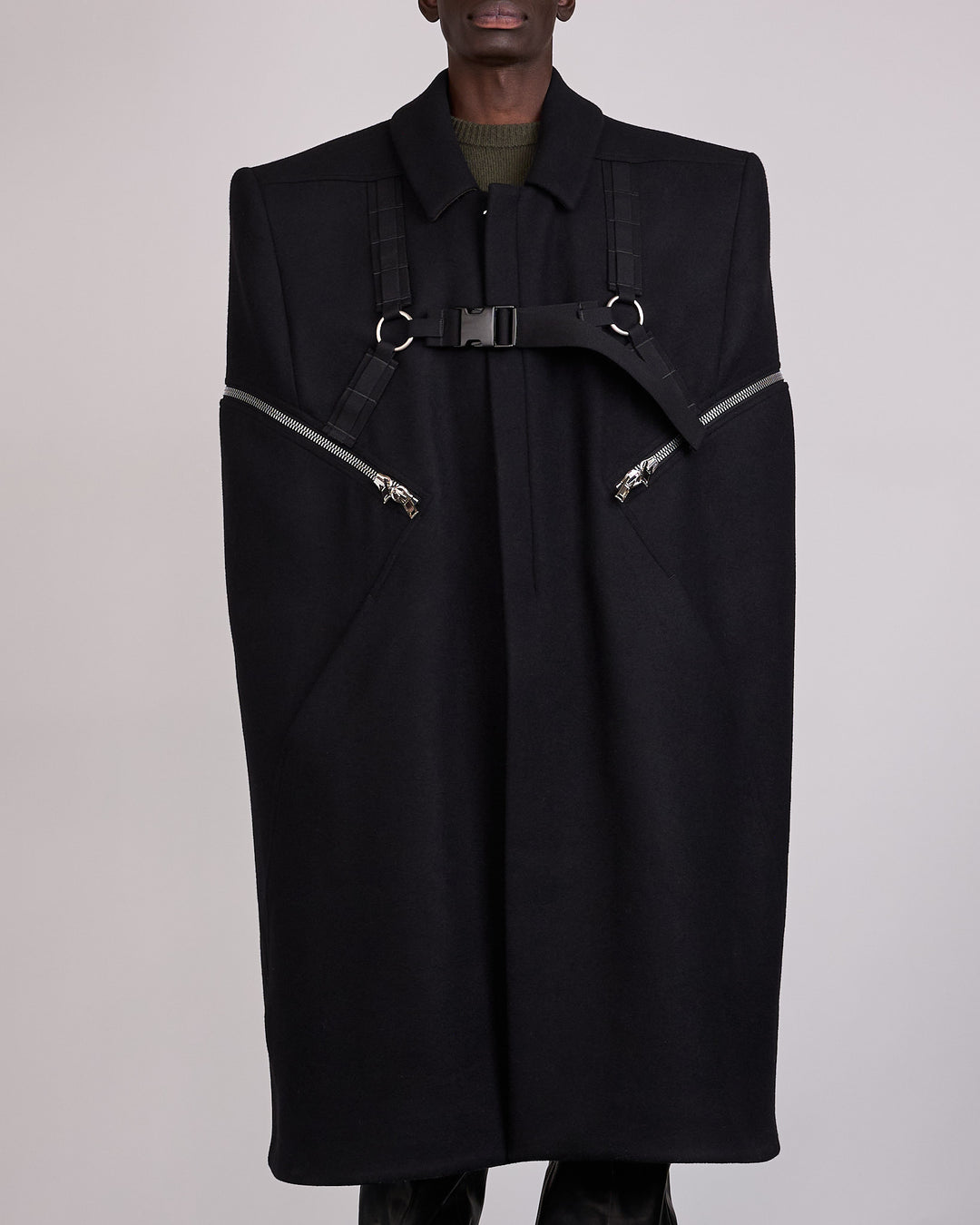 Rick Owens Runway Blixa Melton Wool Cape Black