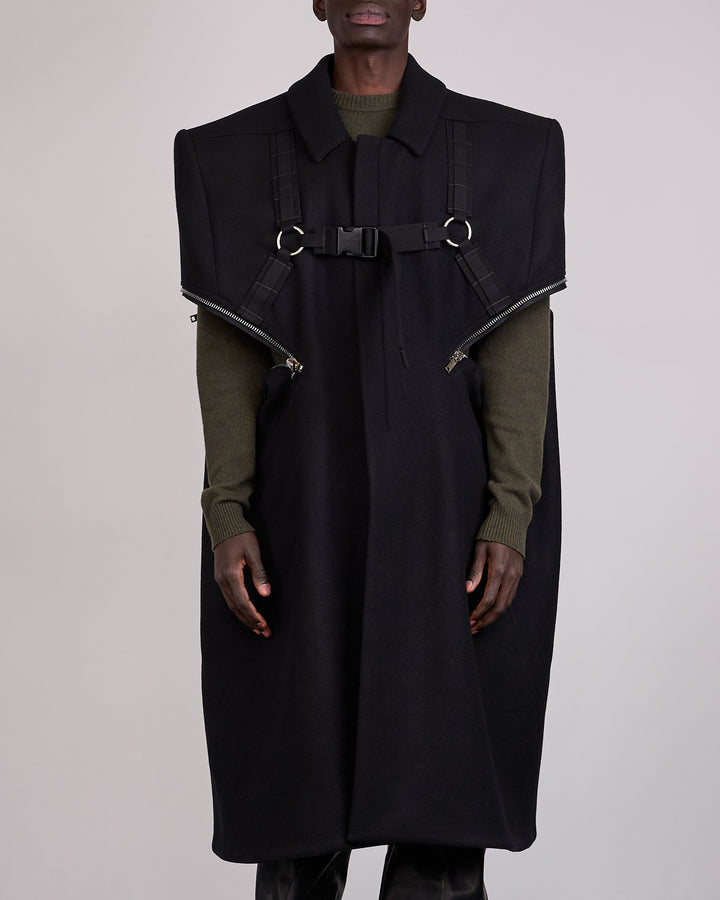 Rick Owens Runway Blixa Melton Wool Cape Black