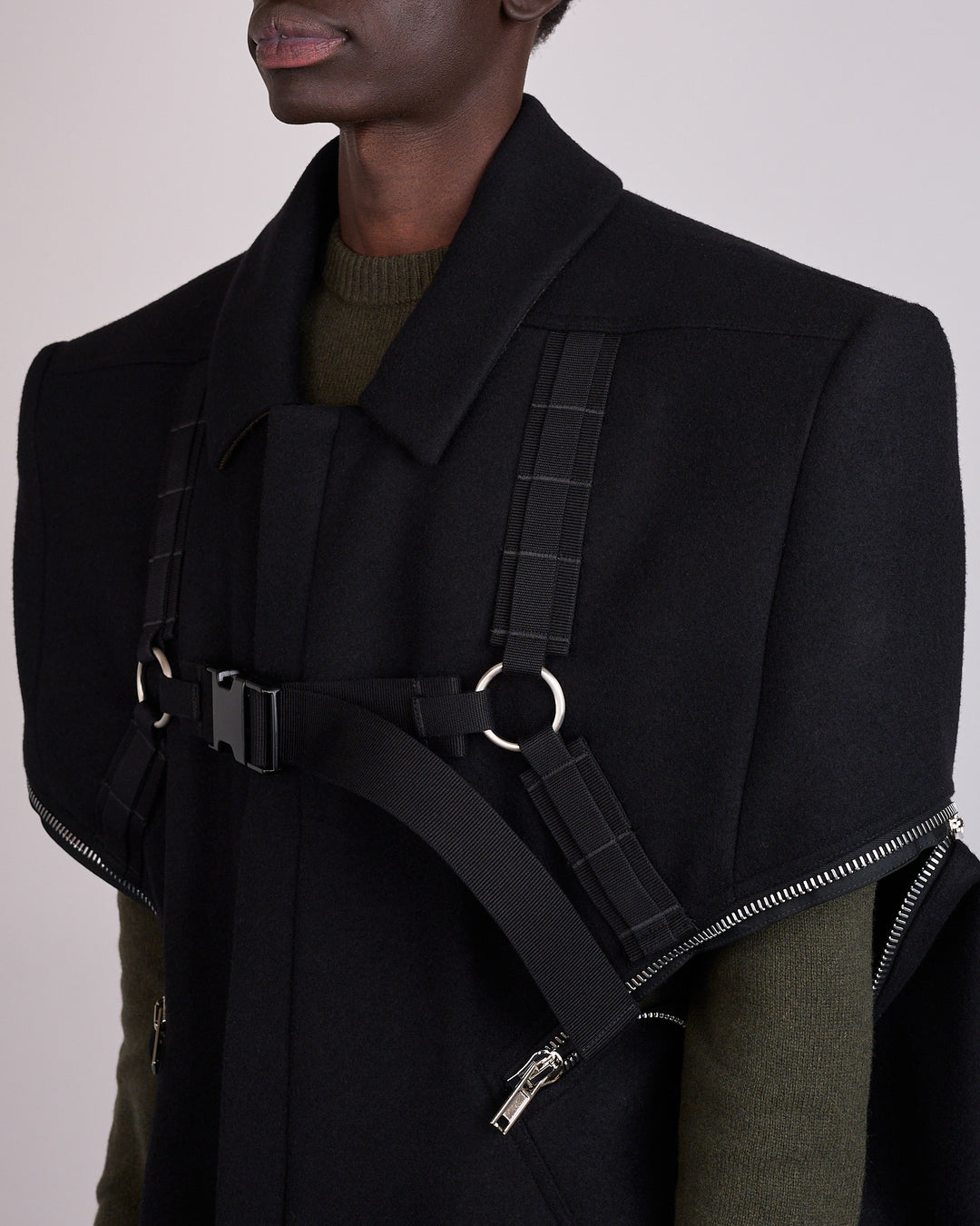 Rick Owens Runway Blixa Melton Wool Cape Black