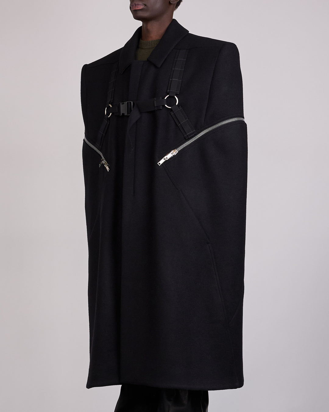Rick Owens Runway Blixa Melton Wool Cape Black