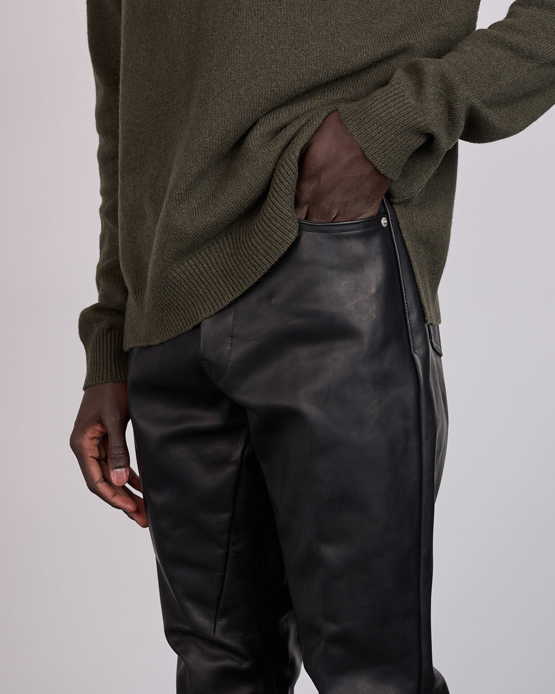 Rick Owens Runway Bolan Jean Full Grain Leather Pant Black