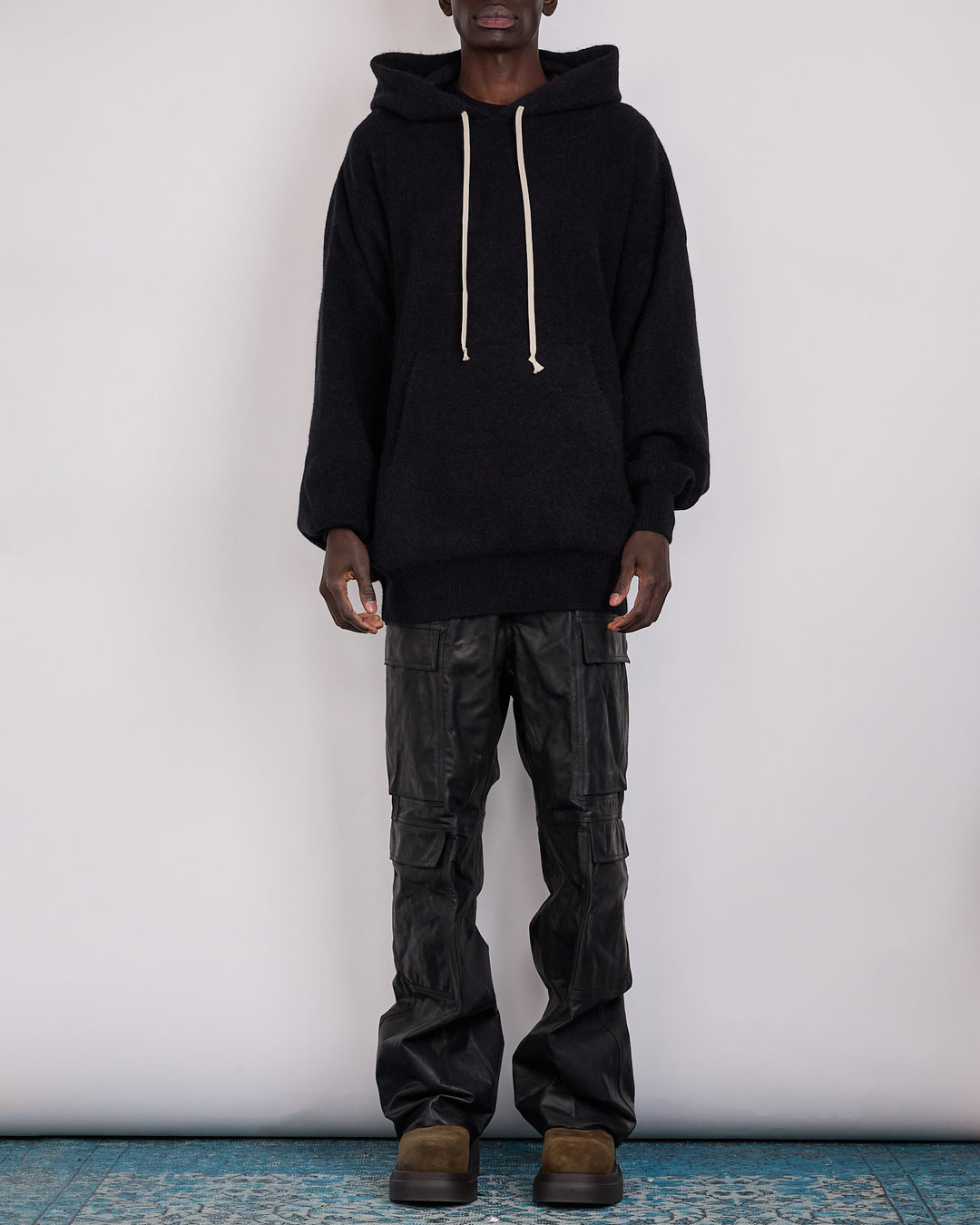 Rick Owens Runway Gimp Hun Knit Alpaca Pullover Hoodie Black