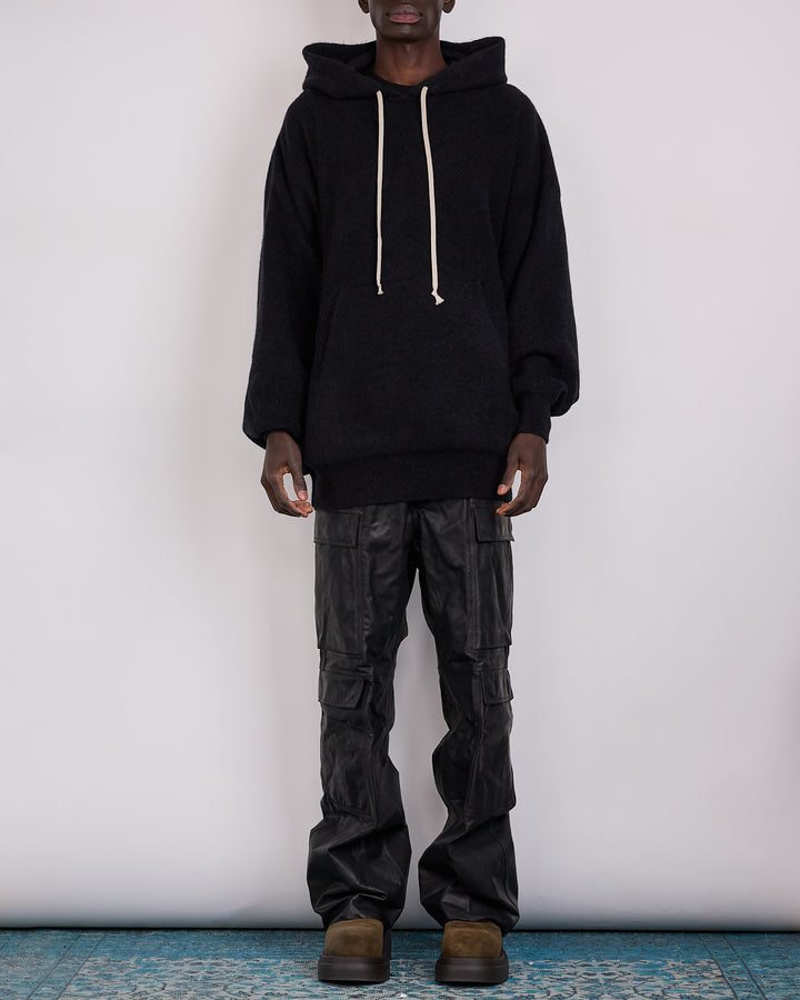 Rick Owens Runway Gimp Hun Knit Alpaca Pullover Hoodie Black