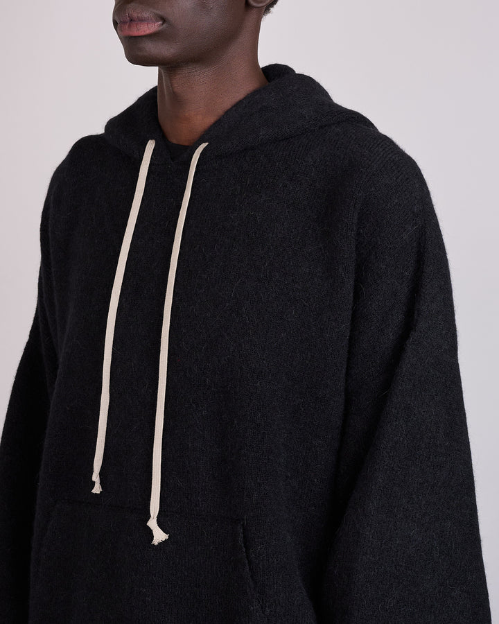 Rick Owens Runway Gimp Hun Knit Alpaca Pullover Hoodie Black