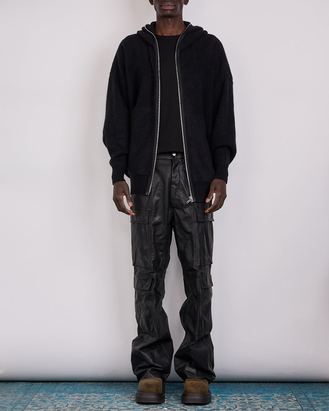Rick Owens Runway Gimp Hun Knit Alpaca Zip Hoodie Black