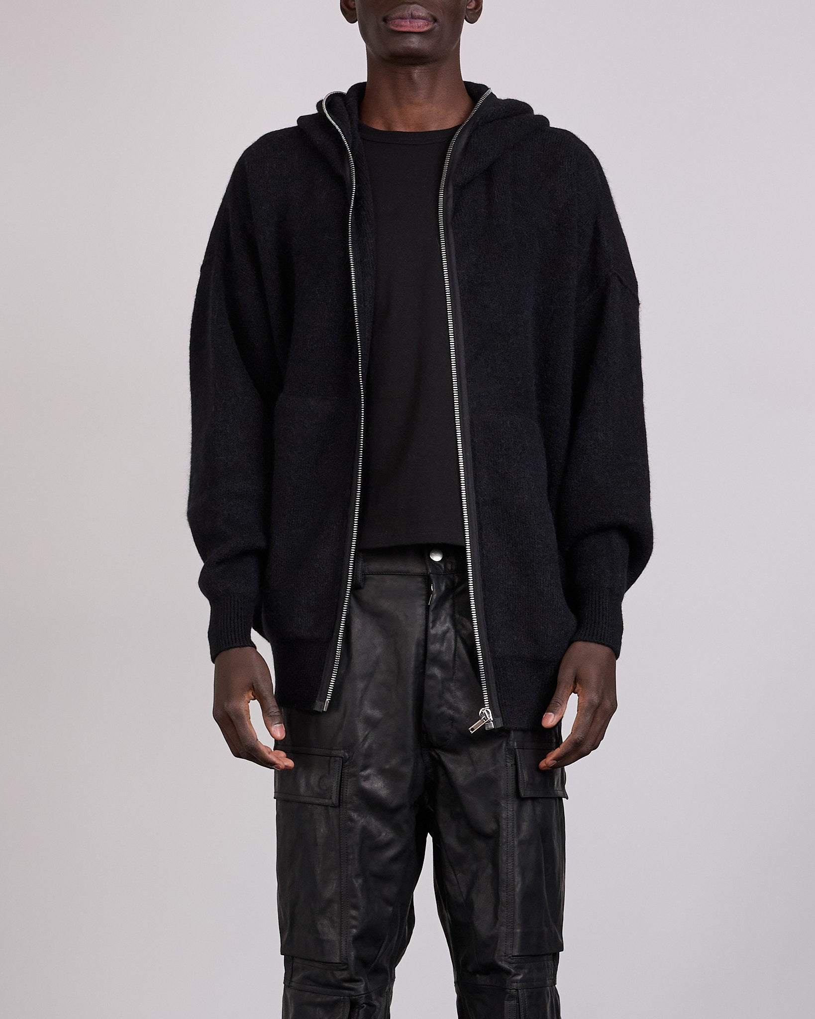 Rick Owens Runway Gimp Hun Knit Alpaca Zip Hoodie Black – LESS 17