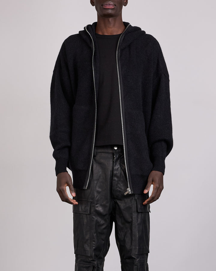 Rick Owens Runway Gimp Hun Knit Alpaca Zip Hoodie Black