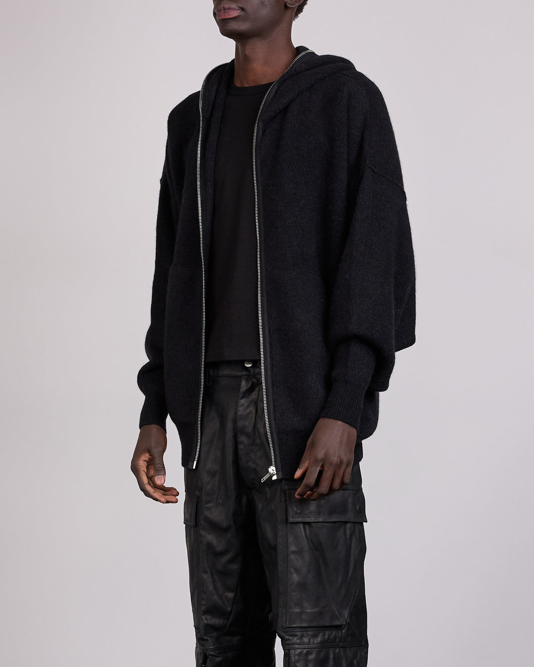 Rick Owens Runway Gimp Hun Knit Alpaca Zip Hoodie Black